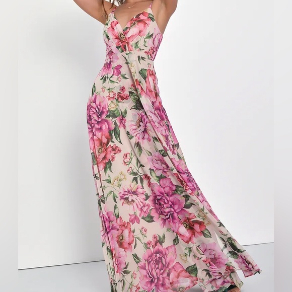 Lulus Seasons of Love Blush Pink Floral Print Surplice Maxi Dress - Picture 5 of 5
